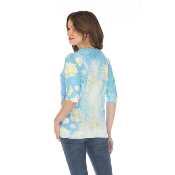 Blue Daisy Mesh Floral Top - Picture 8 of 9
